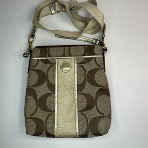 Coach Signature Jacquard North South Gold Lurex CROSSBODY SWINGPACK‎ (C2e)